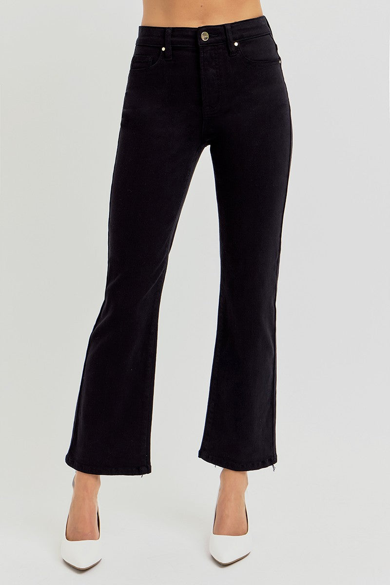 Plus size high rise crop straight jeans with tummy control and elastic waistband