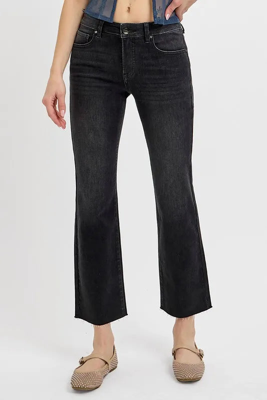 Cotton blend tummy control mid-rise crop straight jeans – flattering, stylish denim for a polished look