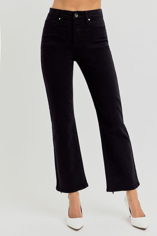 Plus size high rise crop straight jeans with tummy control and elastic waistband