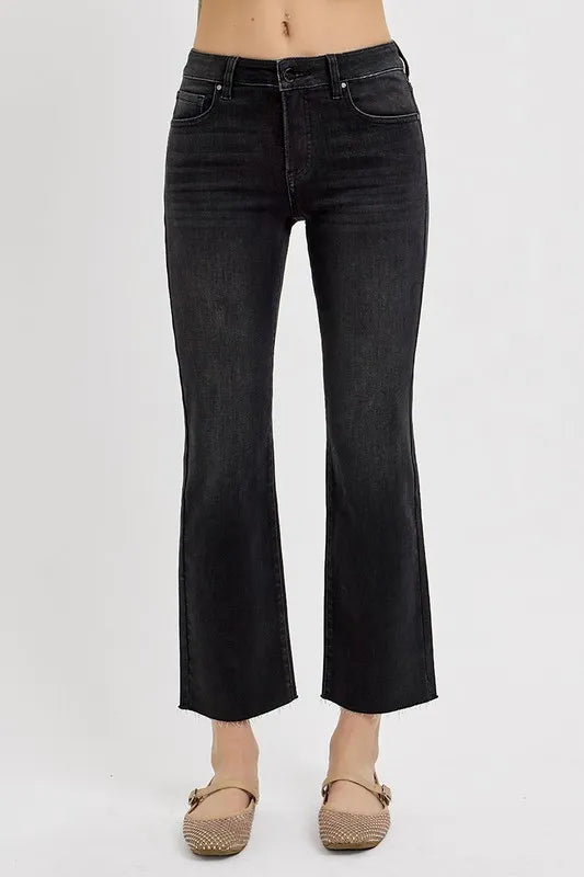 Cotton blend tummy control mid-rise crop straight jeans – flattering, stylish denim for a polished look