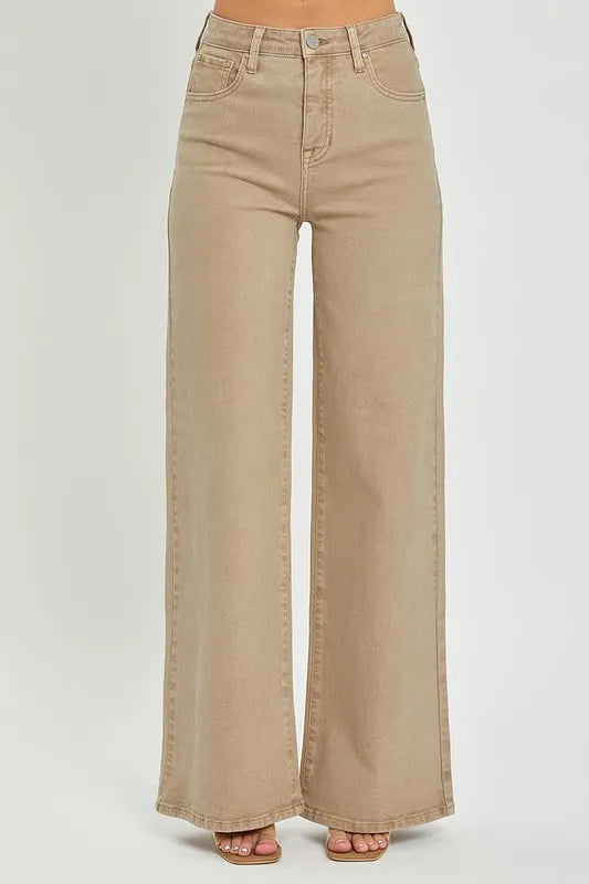 Cotton blend tummy control high-rise wide-leg jeans – slimming fit, stylish and versatile denim