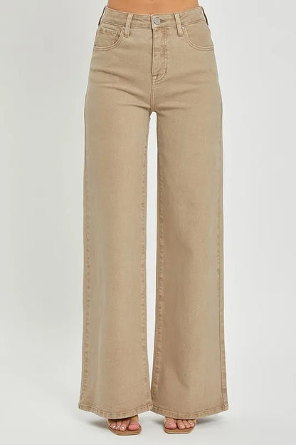 Cotton blend tummy control high-rise wide-leg jeans – slimming fit, stylish and versatile denim