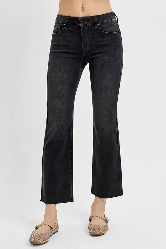 Cotton blend tummy control mid-rise crop straight jeans – flattering, stylish denim for a polished look