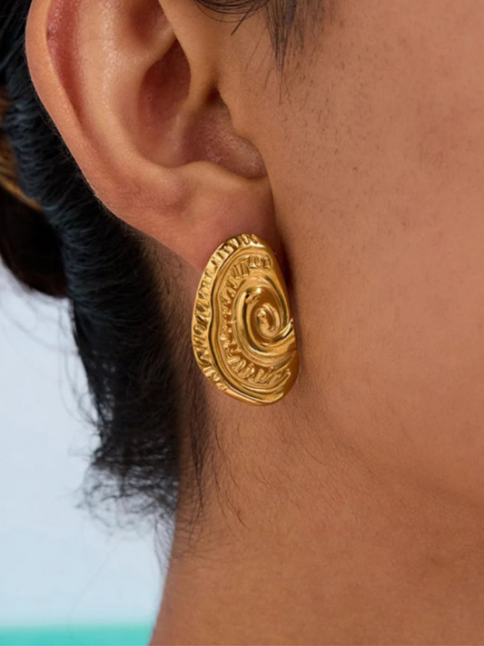 18K Gold-Plated Spiral Gold Stud Earrings