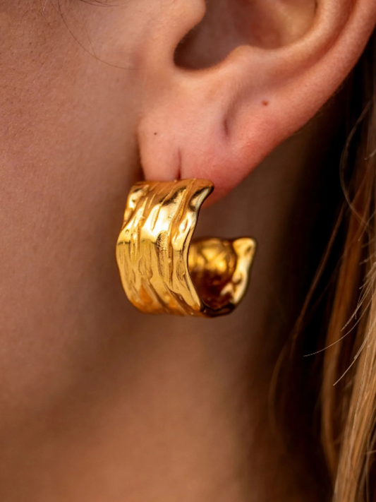 18K Gold-Plated Textured Chunky Hoop Earrings