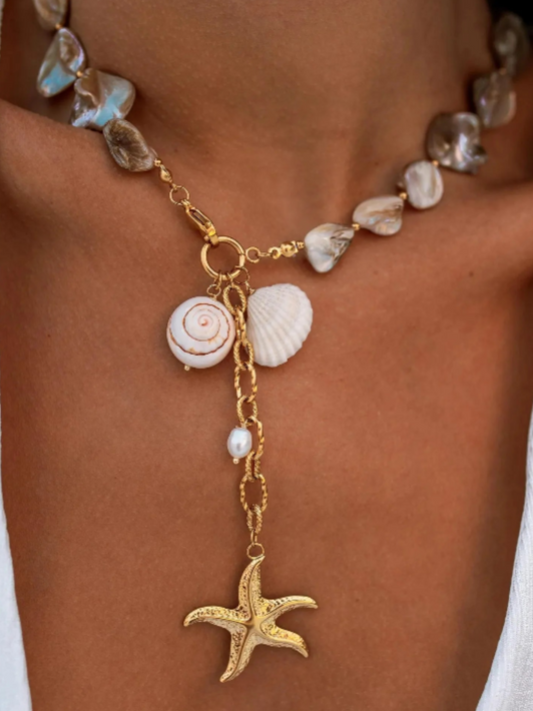 Bohemian Seashell Starfish Pendant Necklace