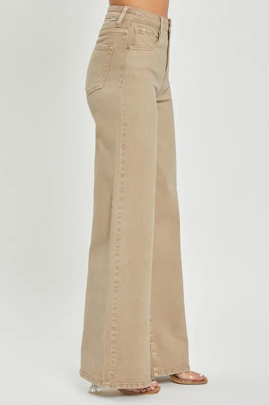 Cotton blend tummy control high-rise wide-leg jeans – slimming fit, stylish and versatile denim
