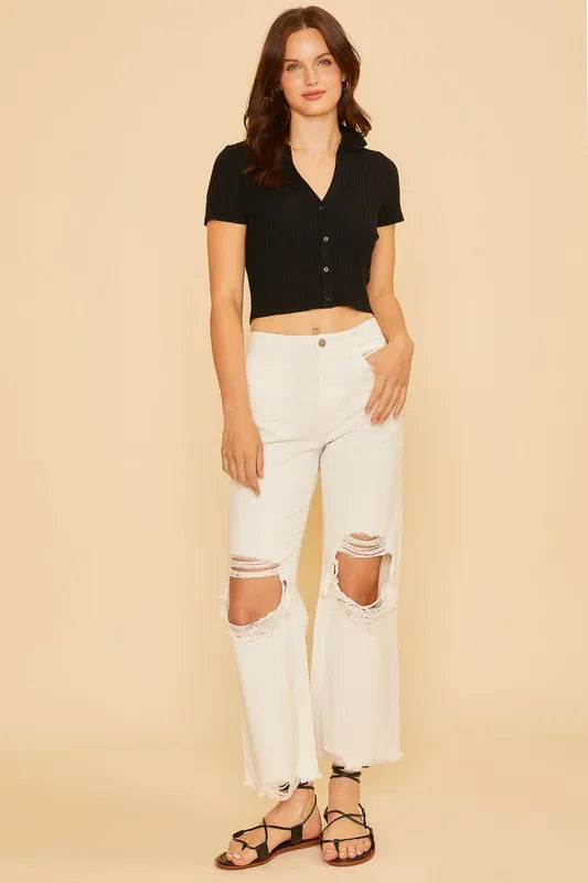 100% cotton distressed raw hem jeans – trendy, vintage-inspired denim with frayed edges