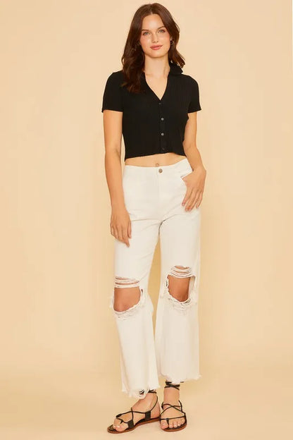 100% cotton distressed raw hem jeans – trendy, vintage-inspired denim with frayed edges