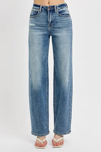Cotton blend distressed wide-leg jeans – trendy, relaxed-fit denim with a cool, lived-in vibe