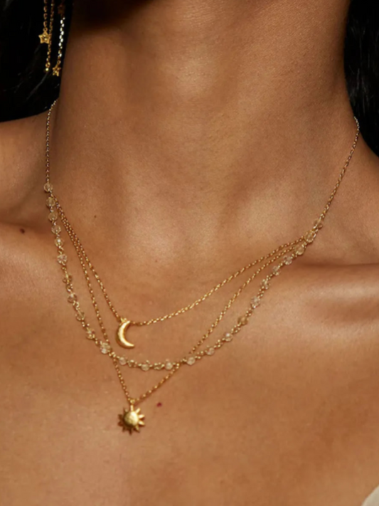18K Gold-Plated Layered Moon Sun Pendant Necklace