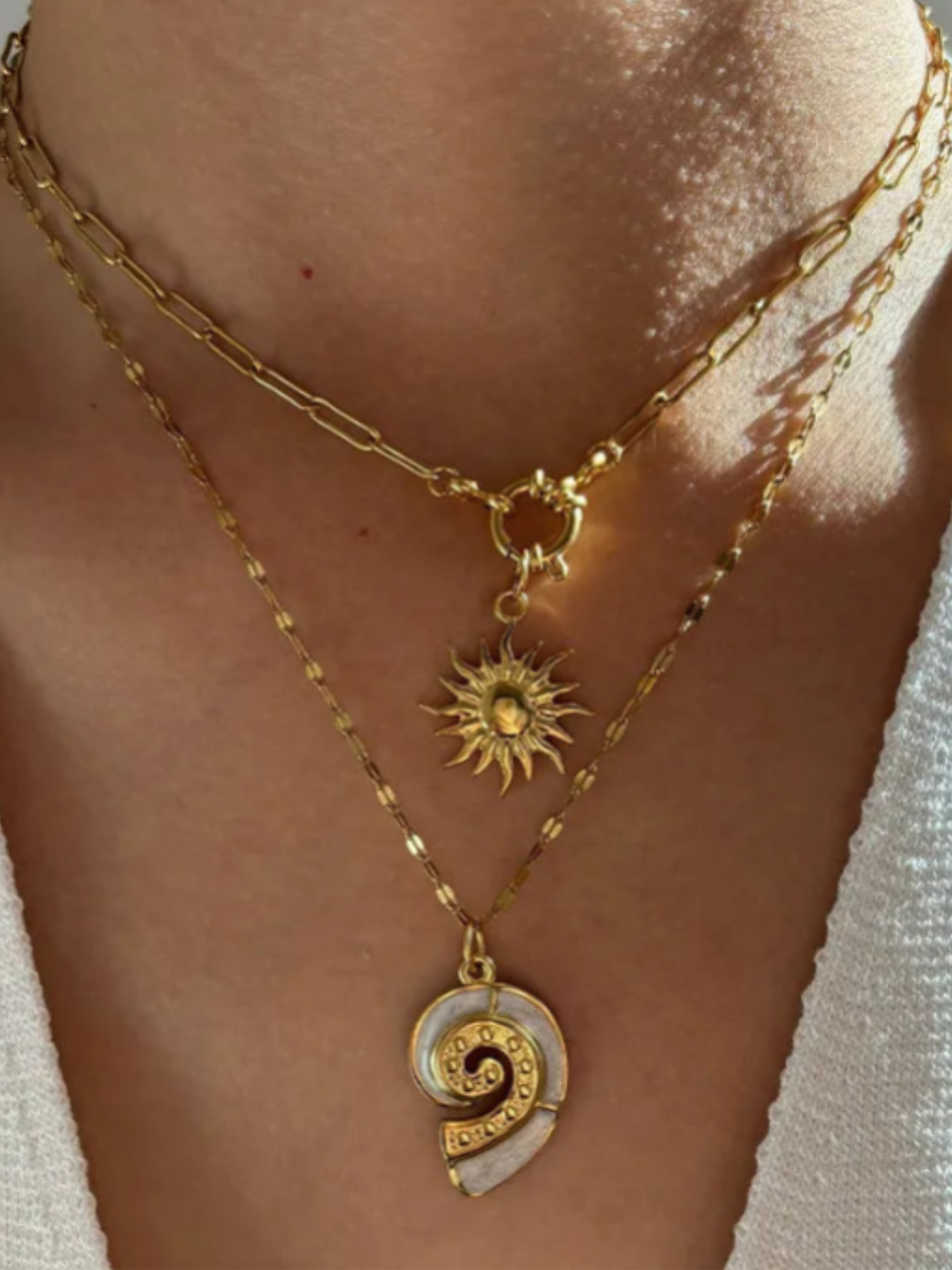 2-Piece 18K Gold-Plated Sun & Wave Pendant Necklace