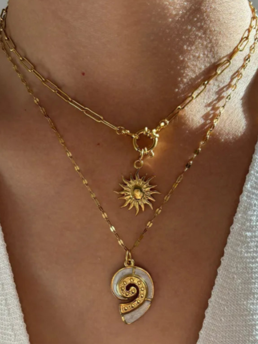 2-Piece 18K Gold-Plated Sun & Wave Pendant Necklace