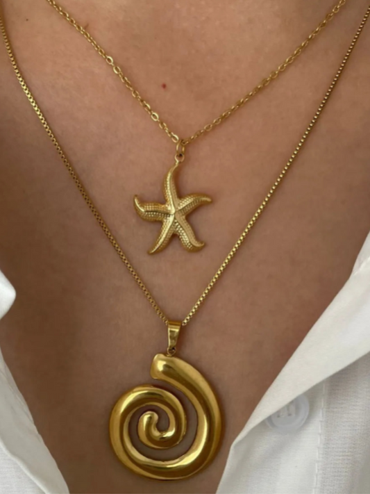 2-Piece 18K Gold-Plated Starfish Spiral Pendant Necklace